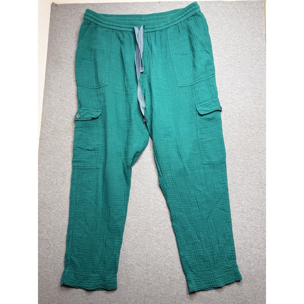 Sundance Teal Gauze Cargo Pants Womens Large Boho Cotton Pull On Lounge